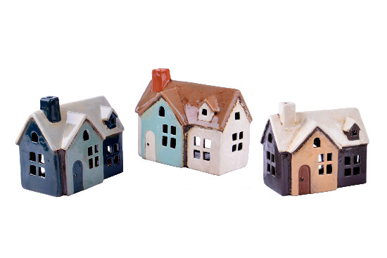 MyScandi Ceramic candlestick and decoration HOUSE on the square POBLE ESPANYOL, blue/beige, 18cm