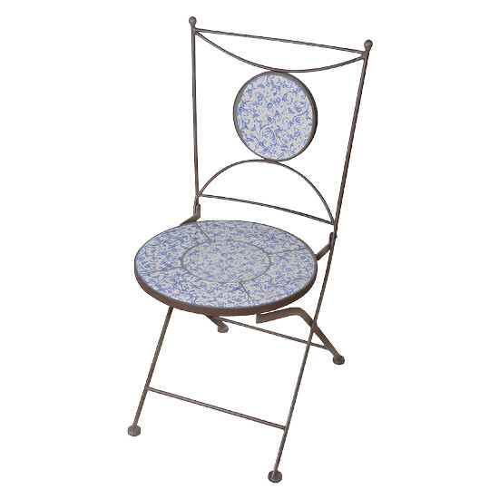 Chair, blue-white ceramic "AGED CERAMIC", 88.5 cm|Esschert Design