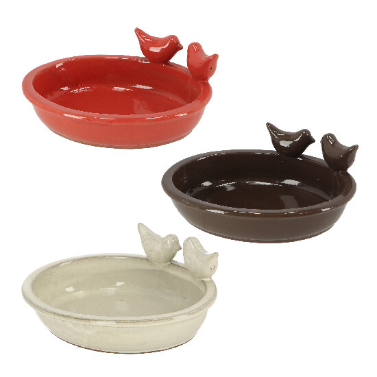 Wanna/poidło/karmnik dla ptaków DESERT DREAM, ceramika czerwona/biała/brązowa, 30x24x12cm|Esschert Design