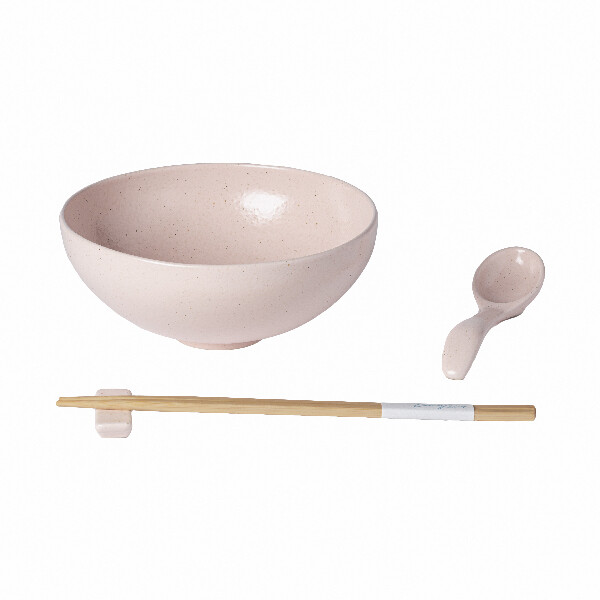 Miska|ramen, lžička, odkladač na hůlky pr.19cm|1L, PACIFICA, růžová (Mar.), set|Casafina