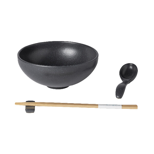 Miska|ramen, lžička, odkladač na hůlky pr.19cm|1L, PACIFICA, šedá (tmavě), set|Casafina