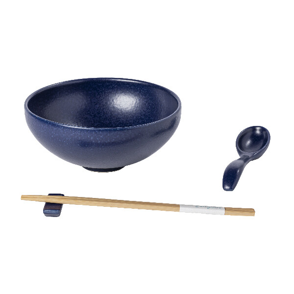 Miska|ramen, lžička, odkladač na hůlky pr.19cm|1L, PACIFICA, modrá, set|Casafina