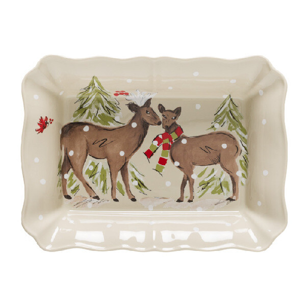 Misa zapekacia 36x26cm, DEER FRIENDS, biela|Linen (DOPREDAJ)|Casafina