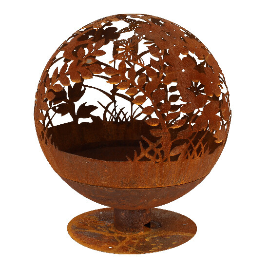 Fire pit "FANCY FLAMES", carved ball, shadow play meadow FLOWERS, rust, 66 cm|Esschert Design
