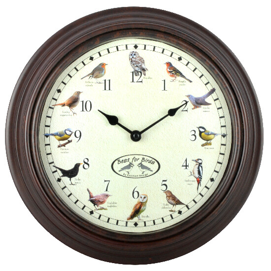 Birdsong clock|with "BEST FOR BIRDS" sounds, BIRDS, diameter 30 cm|Esschert Design