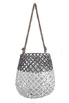 Wicker lantern with rope, grey-white, 27 x 27 x 31 cm | Ego Dekor