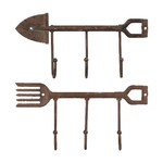 Hook SHOVEL and RAKE, cast iron, 28x5x14cm, brown, package contains 2 pieces! (SALE)|Esschert Design