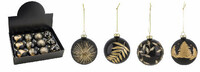 Christmas ball, black/gold, dia. 8cm, package contains 4 pieces! (SALE)|Ego Decor