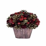 Decoration with glitter in a flowerpot Cones and apples, red, 18x22x18cm, pc|Ego Dekor