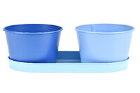 Flower pot 2 pcs with saucer, metal, light blue (SALE)|Esschert Design