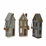 MyScandi Ceramic candlestick and decoration HOUSE on the square with handle TERST, blue/brown/pistachio, height 20x12x7 cm