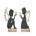 Angel boy/girl on a pedestal, black/gold, 12x14.5x4cm, package contains 2 pieces!|Ego Dekor