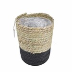 NL Flower pot cover, sea grass, natural/black, diameter 22x18cm|Van Der Leeden 1915