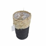 NL Flower pot cover, sea grass, natural/black, diameter 14x12cm|Van Der Leeden 1915