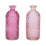 Vase Bottle, glass, pink/gold, 7x7x20.5cm, package contains 2 pieces! (SALE)|Ego Decor