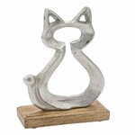 Cat on a mango stand, silver/natural, 23x13x5cm (SALE)|Ego Dekor