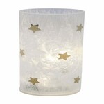 LED glass lantern with stars, 3xAA batteries, white matte/gold, 9x20.5cm (SALE)|Ego Dekor