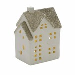 Ceramic house, LED, white/gold, 8.5x7x17cm (SALE)|Ego Dekor