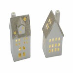 Ceramic house, LED, white/gold, 7.5x6.5x13, package contains 2 pieces! (SALE)|Ego Decor