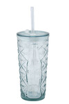 Recycled glass tumbler with straw 