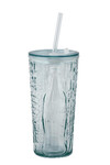 Recycled glass tumbler with straw 