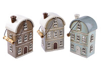 MyScandi Ceramic candlestick and decoration HOUSE on Náměstí BARBARESCO, brown/grey/sacred blue, 24cm