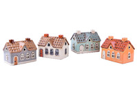 MyScandi Ceramic candlestick and decoration HOUSE on the square GOLDEN ALLEY white/grey/orange/blue, 15cm